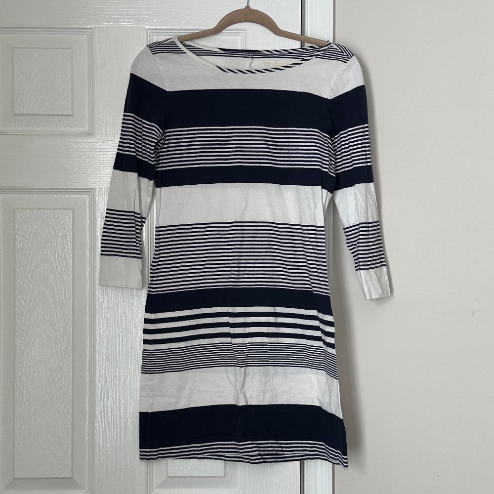 Lilly Pulitzer Marlowe Boatneck T-shirt Dress In True Navy Coconut Stripe Small